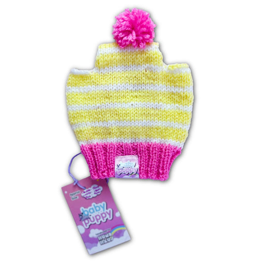 Baby Puppy Winter Bonnet - Banana Raspberry (15cmx15cmx9cm)